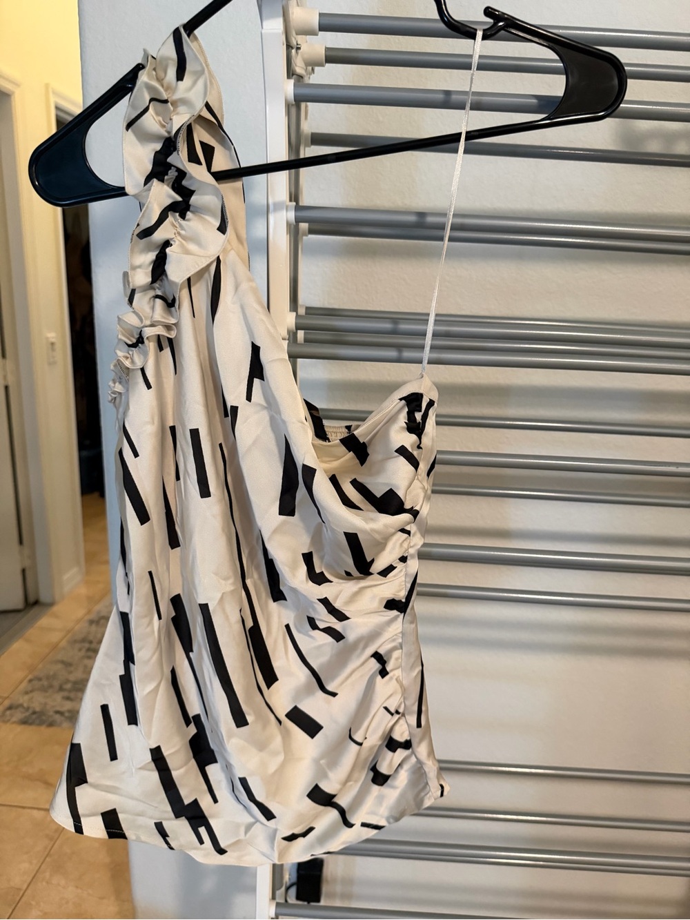 The Limited Black and Cream One-Shoulder Ruffle Top